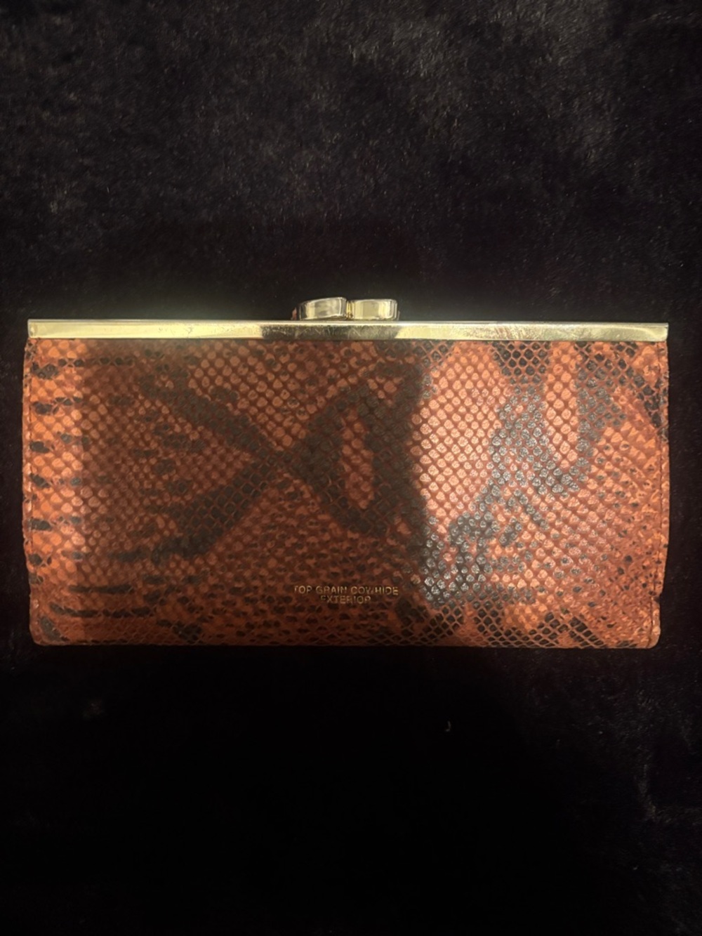 Buxton Brown Snake-Print Frame Clutch